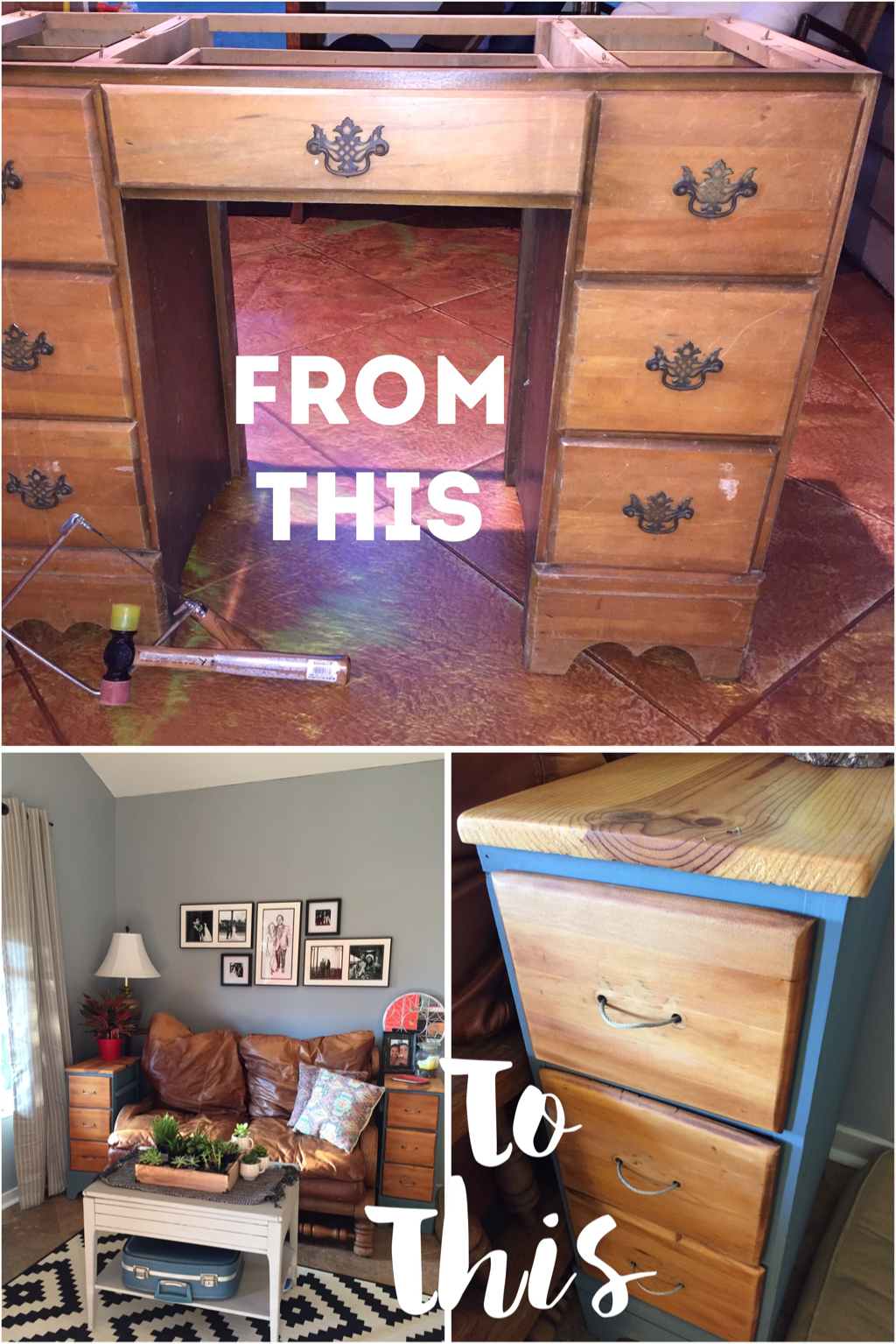 From an old desk to beautiful end tables