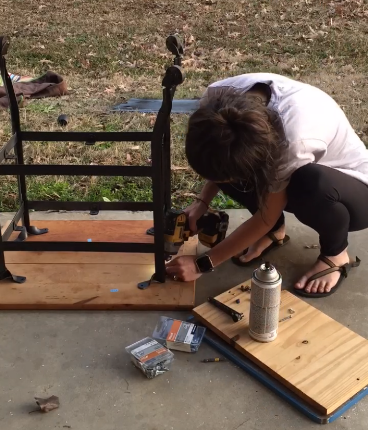 PictureStep by step tutorial on how to upcycle an old rolling cart and a cutting board.