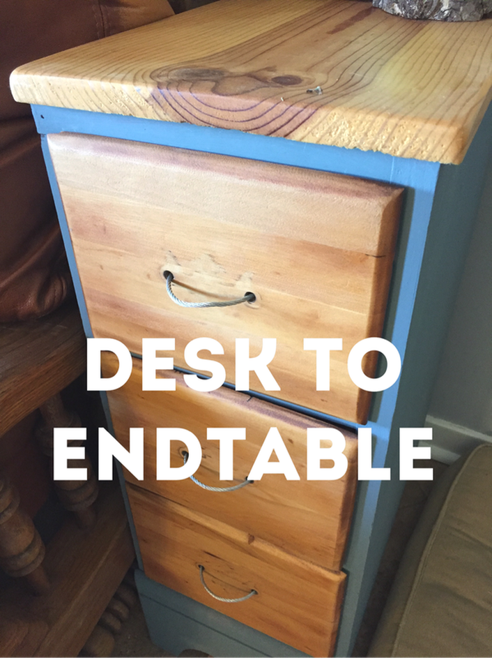 Step-by-step tutorial on how to cut a desk in half to make two end tables.