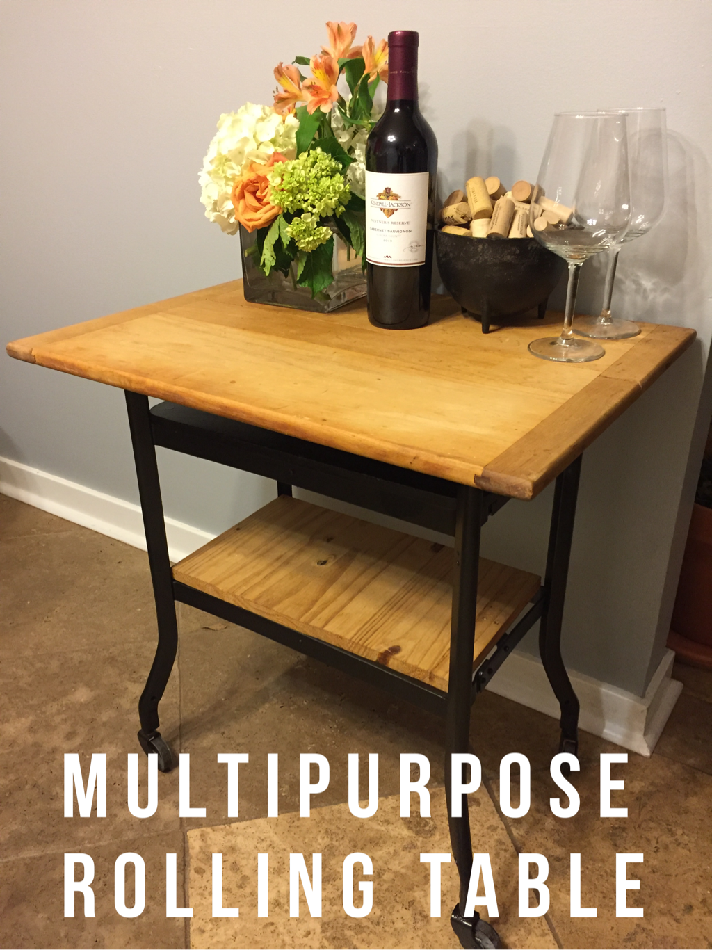 How to turn an old rolling cart into a multipurpose table.