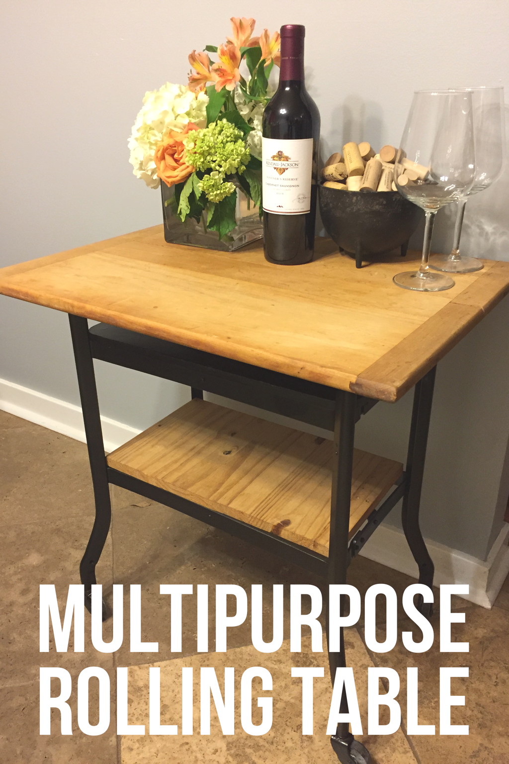 PictureStep by step tutorial on how to upcycle an old rolling cart and a cutting board.